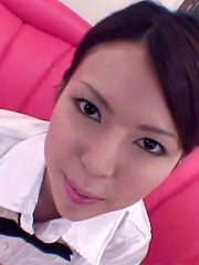 Rino Asuka Asian in office uniform rubs phallus with her feet