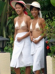 Hot threesome with two Filipina girls after swimming