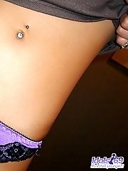 Japanese slut Asami has an excellent ass hiding under that purple sexy thong
