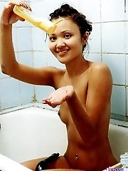 Little asian slut soaps her perfect body